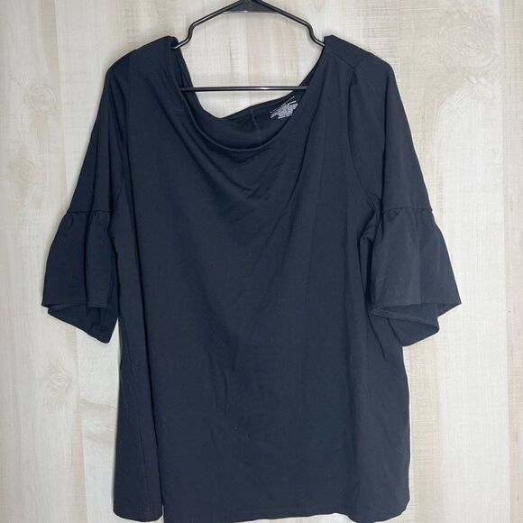 Lane Bryant black pullover short ruffle sleeve top, size 18/20 - Picture 1 of 14